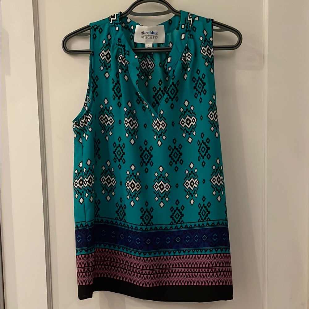 Teal Patterned Sleeveless Top